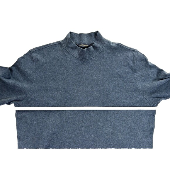 SCOTT BARBER Men's L Navy Blue Mock Neck Sweater 100% Pima Cotton Knit - Picture 7 of 10